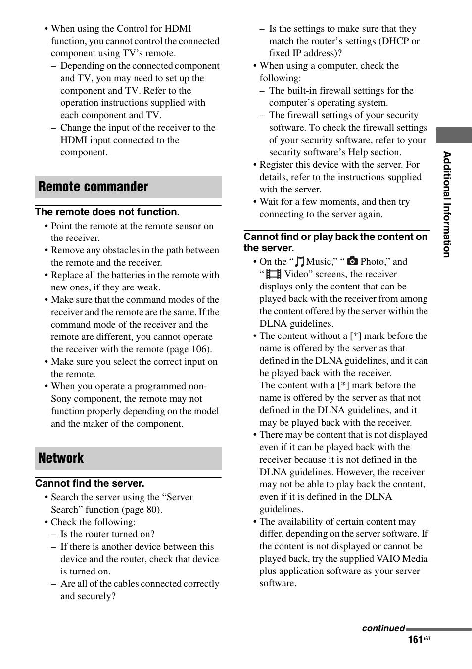 Remote commander network | Sony STR-DA4600ES User Manual | Page 161 / 170