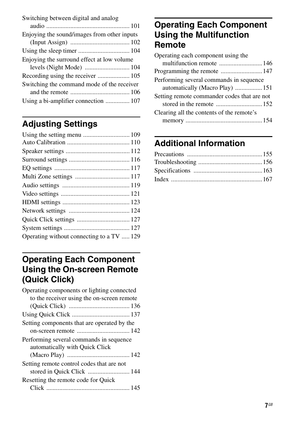 Adjusting settings, Additional information | Sony STR-DA4600ES User Manual | Page 7 / 170