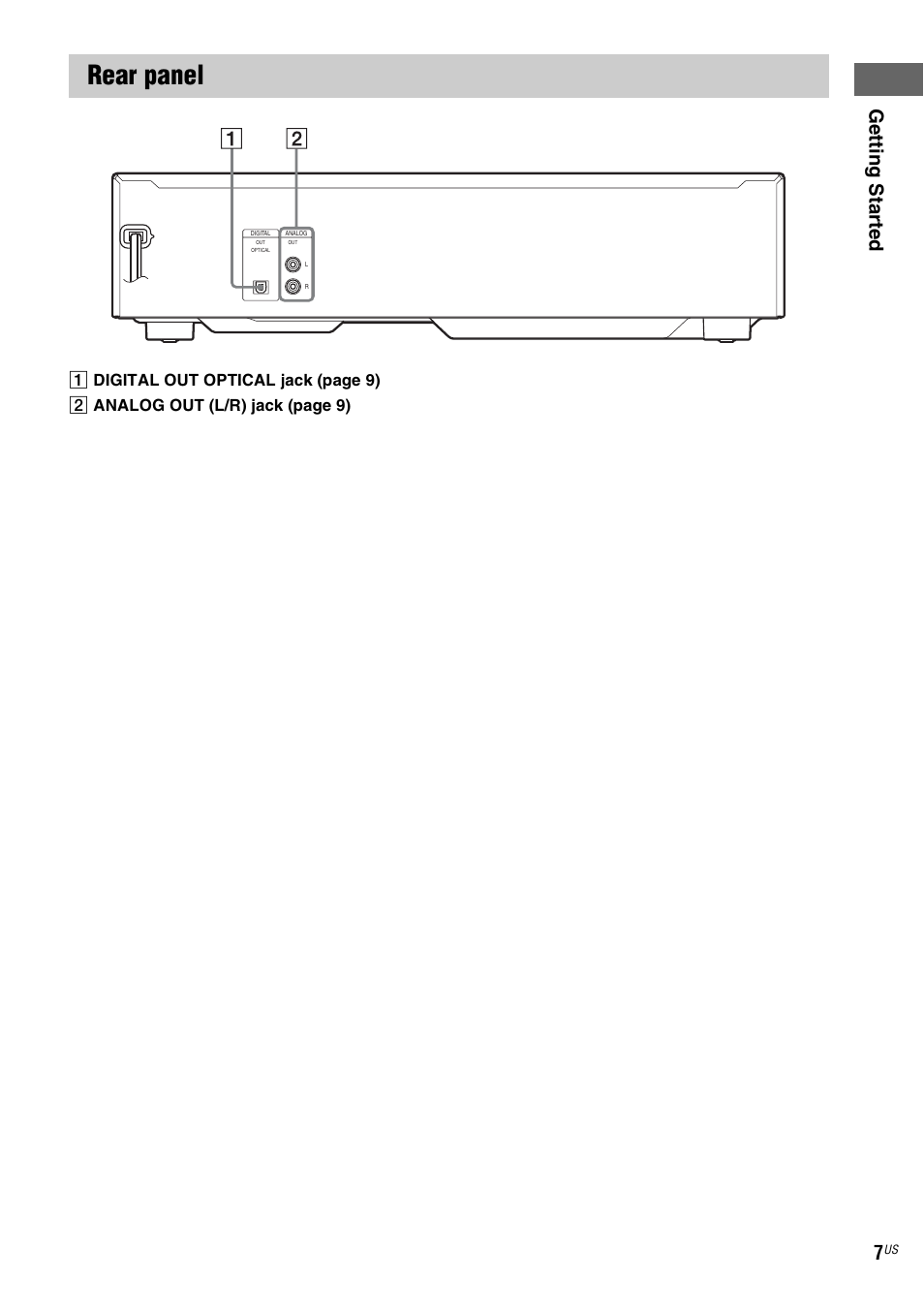Rear panel, Ge tting star te d 7 | Sony CDP-CE500 User Manual | Page 7 / 24