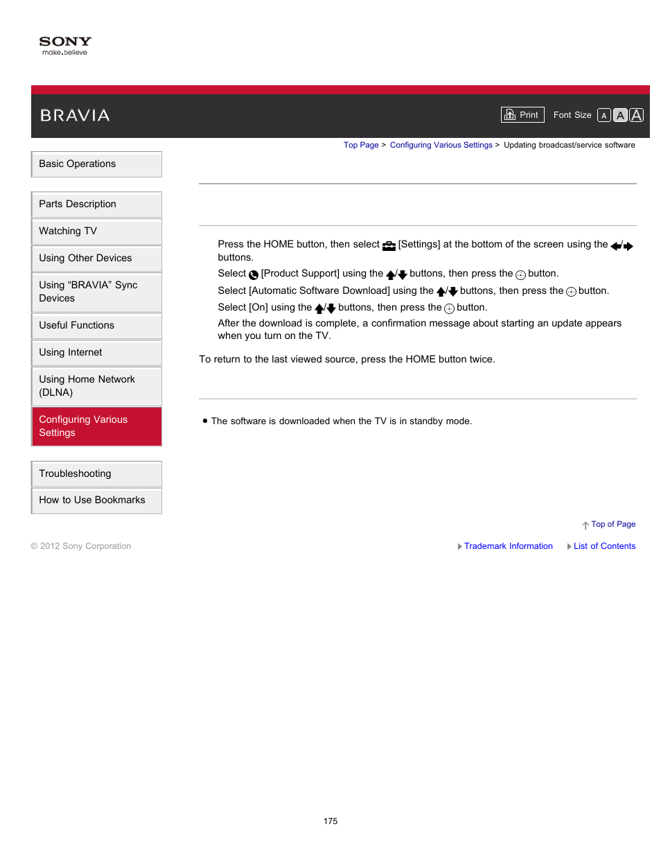 Updating broadcast/service software | Sony XBR-65HX950 User Manual | Page 175 / 194