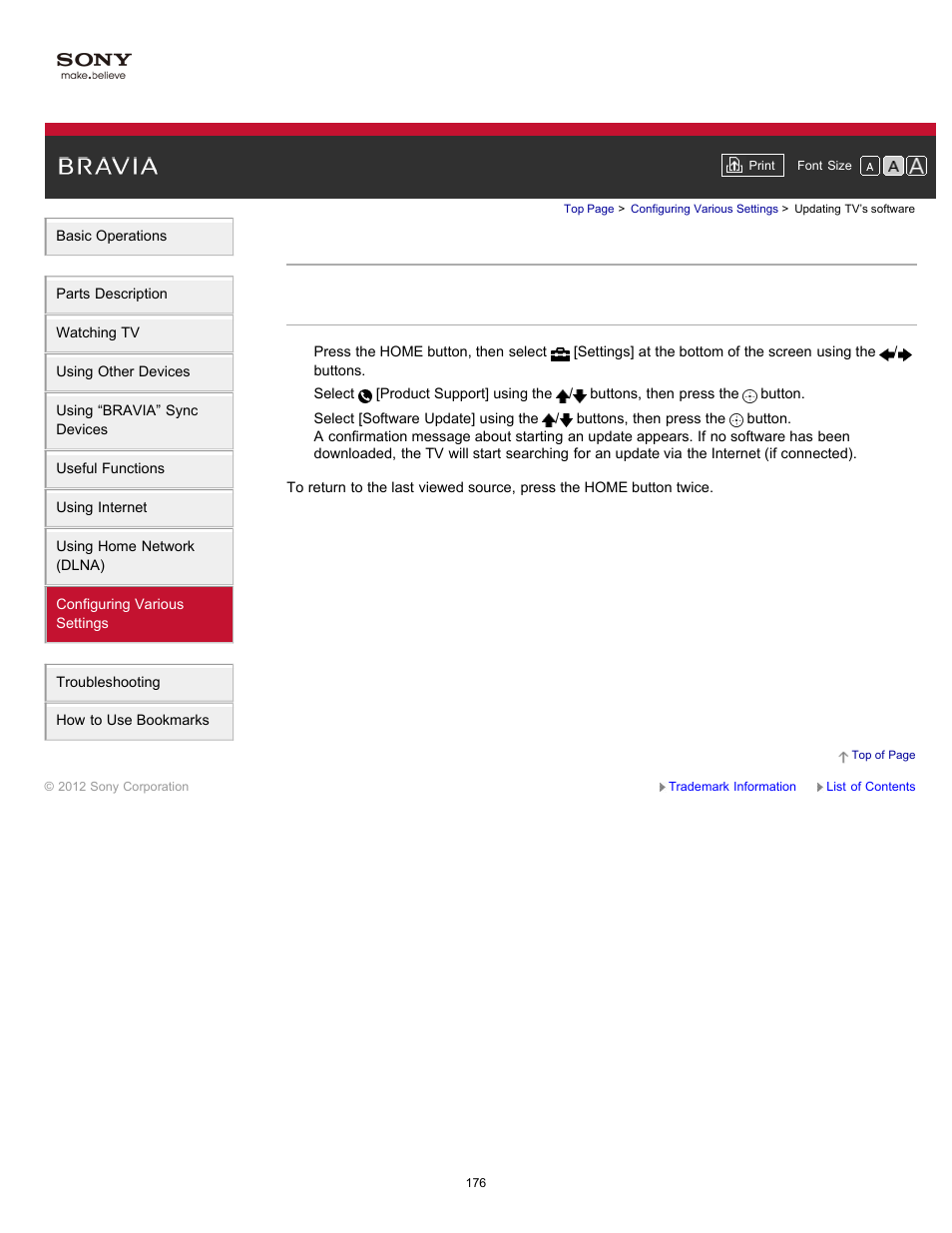 Updating tv’s software | Sony XBR-65HX950 User Manual | Page 176 / 194