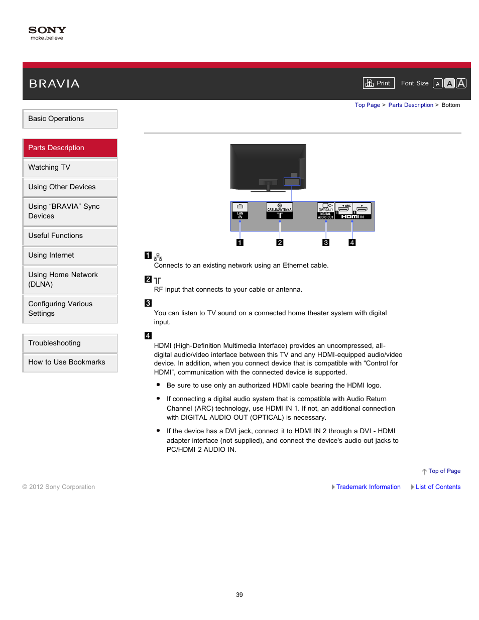 Bottom | Sony XBR-65HX950 User Manual | Page 39 / 194