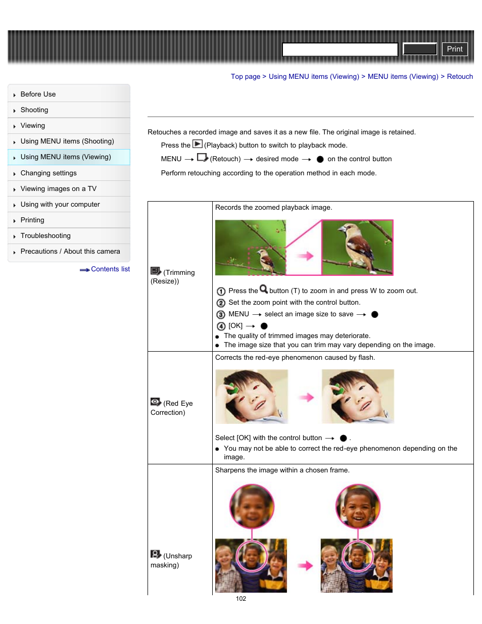 Retouch, Cyber-shot user guide | Sony DSC-W630 User Manual | Page 102 / 186