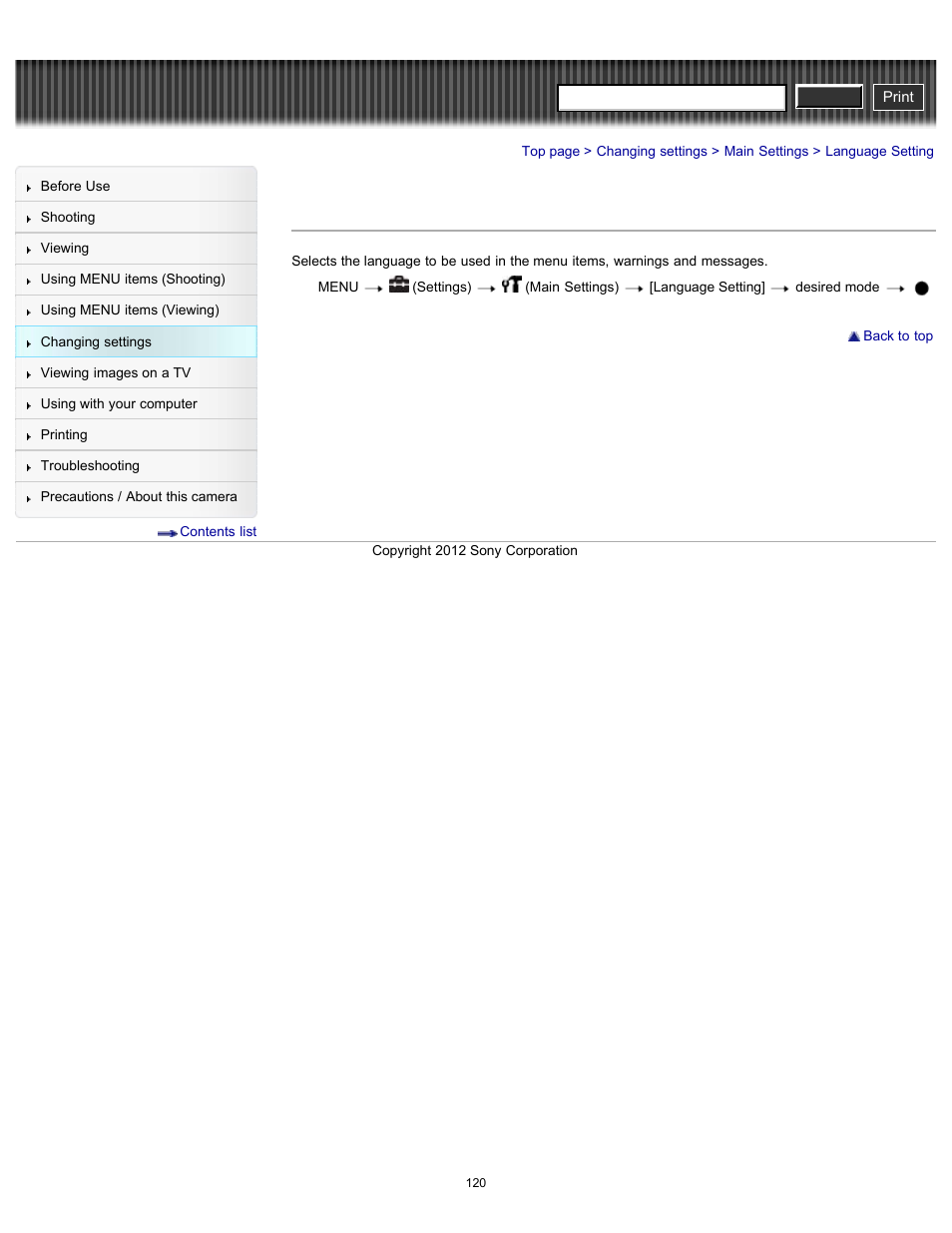 Language setting, Cyber-shot user guide | Sony DSC-W630 User Manual | Page 120 / 186