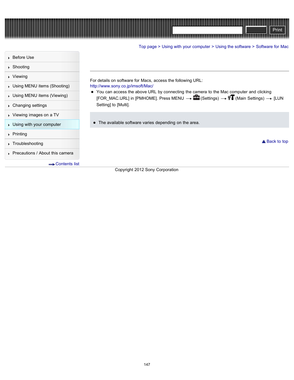 Software for mac, Cyber-shot user guide | Sony DSC-W630 User Manual | Page 147 / 186