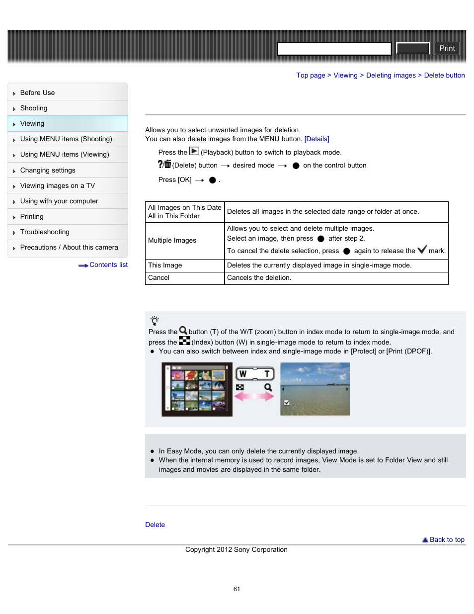 Delete button, Cyber-shot user guide | Sony DSC-W630 User Manual | Page 61 / 186