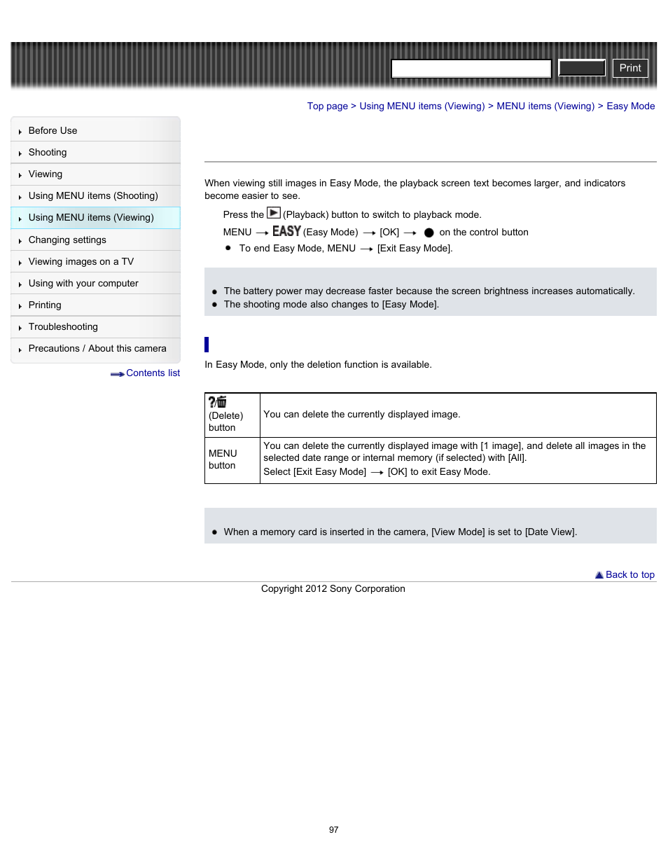 Easy mode, Cyber-shot user guide | Sony DSC-W630 User Manual | Page 97 / 186