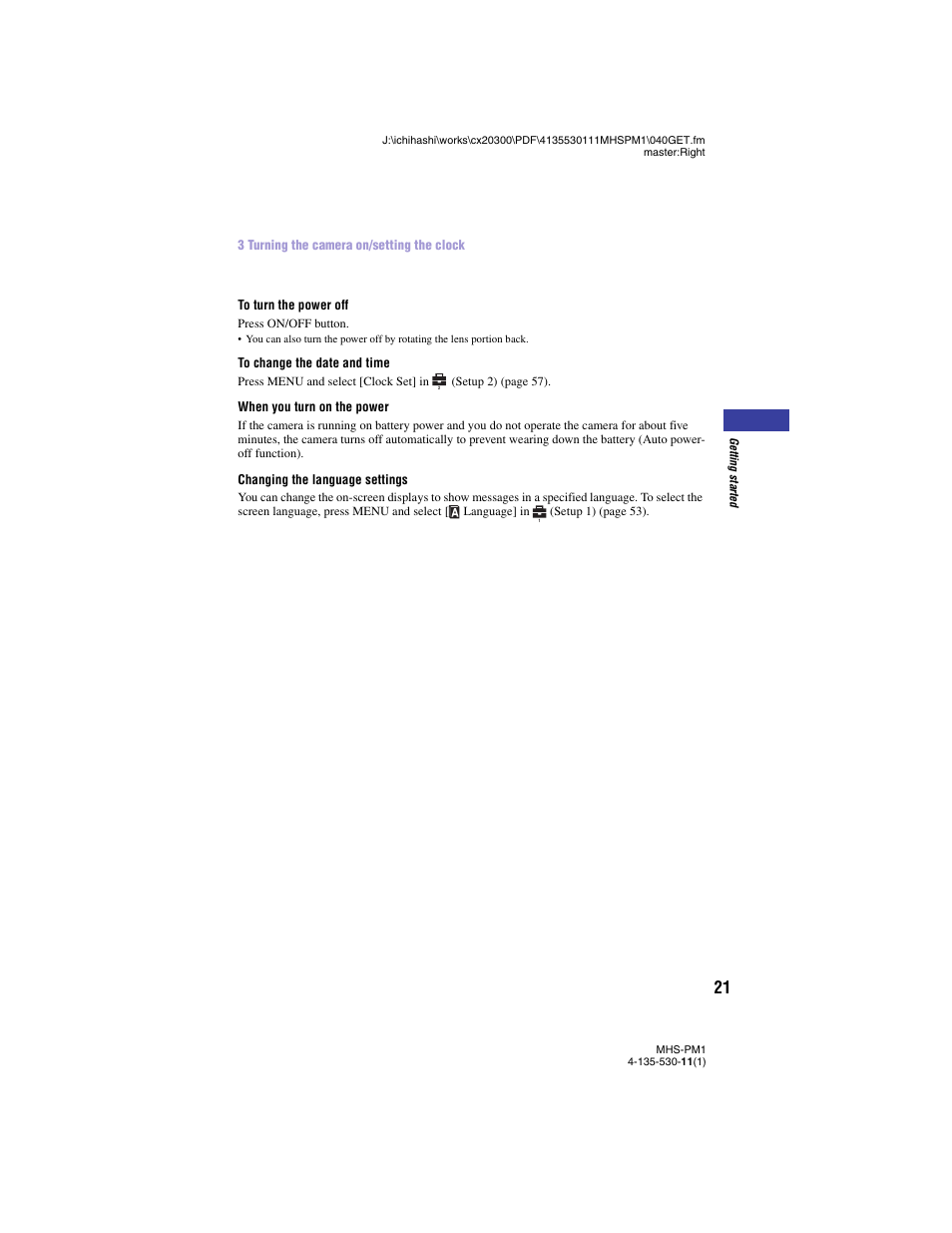 Changing the language settings | Sony bloggie  MHS-PM1 User Manual | Page 21 / 75
