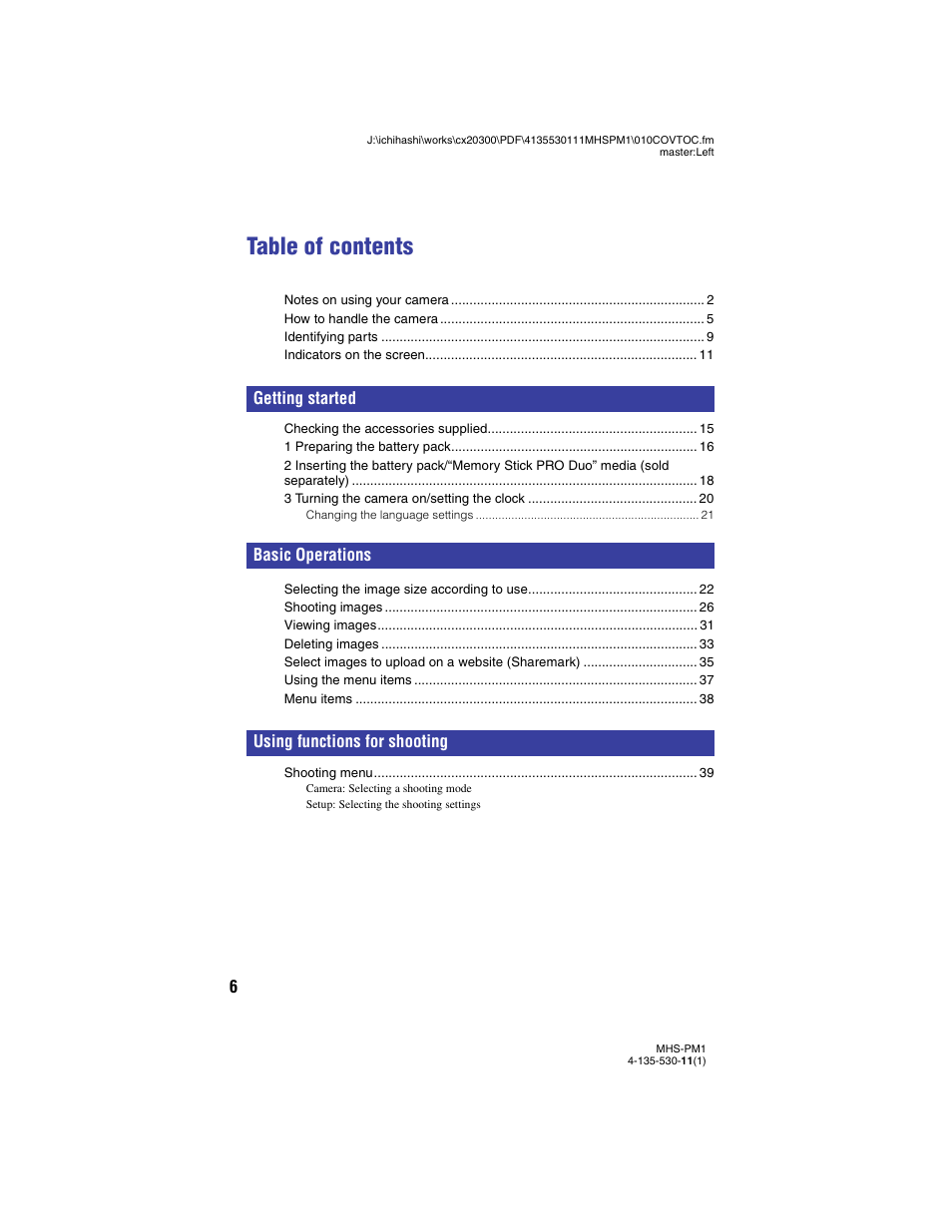 Sony bloggie  MHS-PM1 User Manual | Page 6 / 75