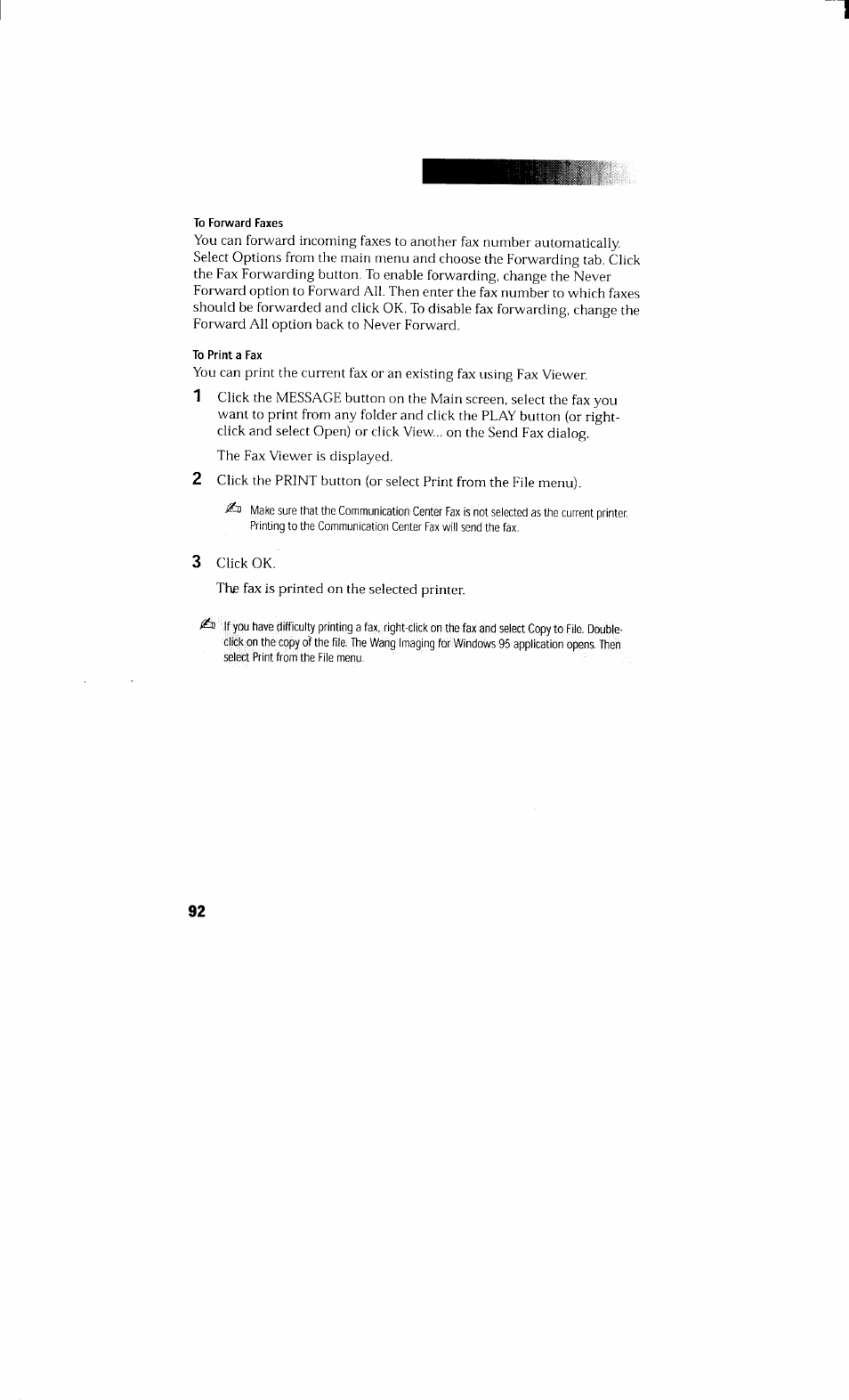 To forward faxes, To print a fax | Sony PCV-230 User Manual | Page 100 / 164