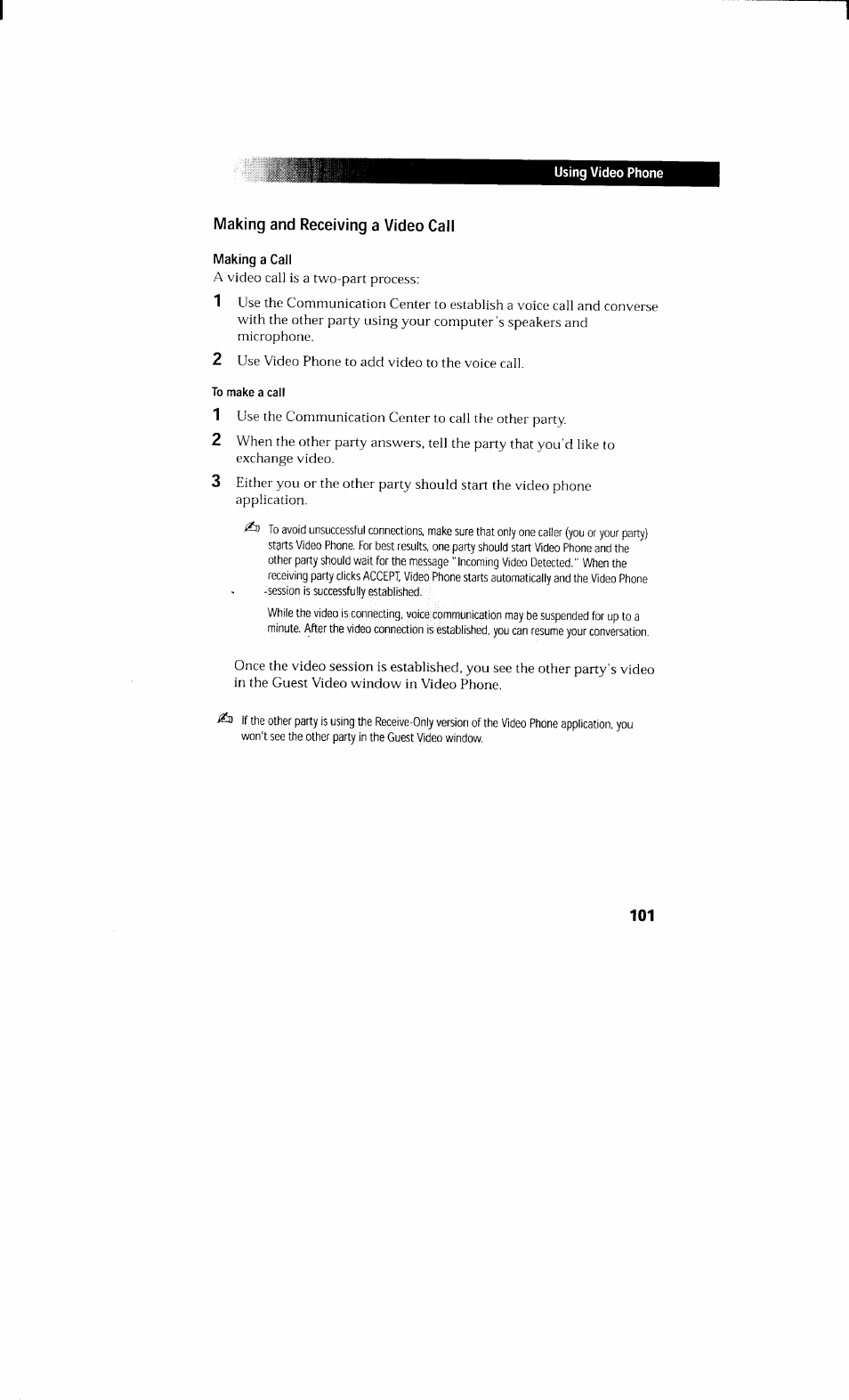 Making and receiving a video call, To make a call | Sony PCV-230 User Manual | Page 109 / 164