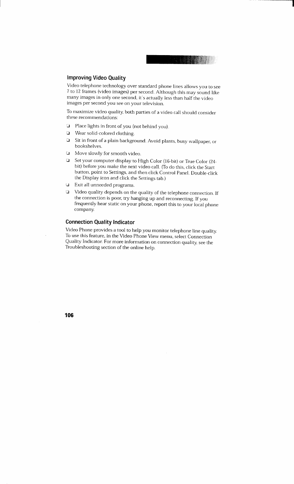 Improving video quality, Connection quality indicator | Sony PCV-230 User Manual | Page 114 / 164