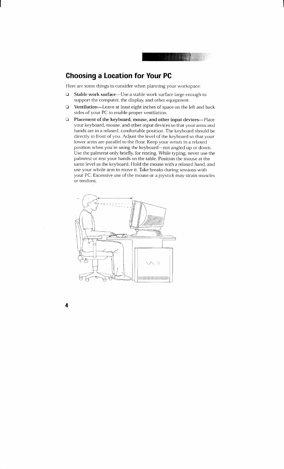 Choosing a location for your pc | Sony PCV-230 User Manual | Page 12 / 164