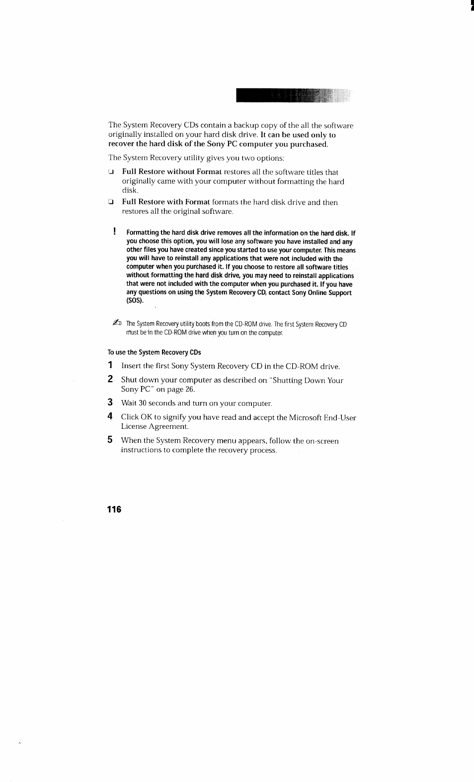 To use the system recovery cds | Sony PCV-230 User Manual | Page 124 / 164
