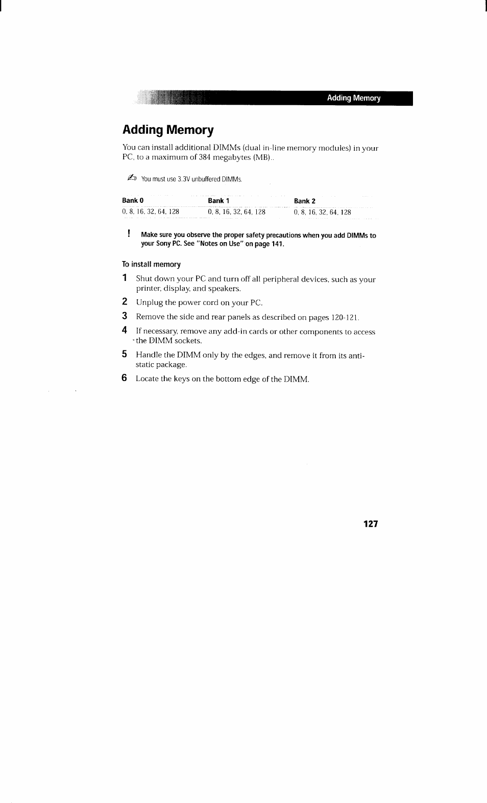 Adding memory, Banko, Bank 1 | Bank 2 | Sony PCV-230 User Manual | Page 135 / 164