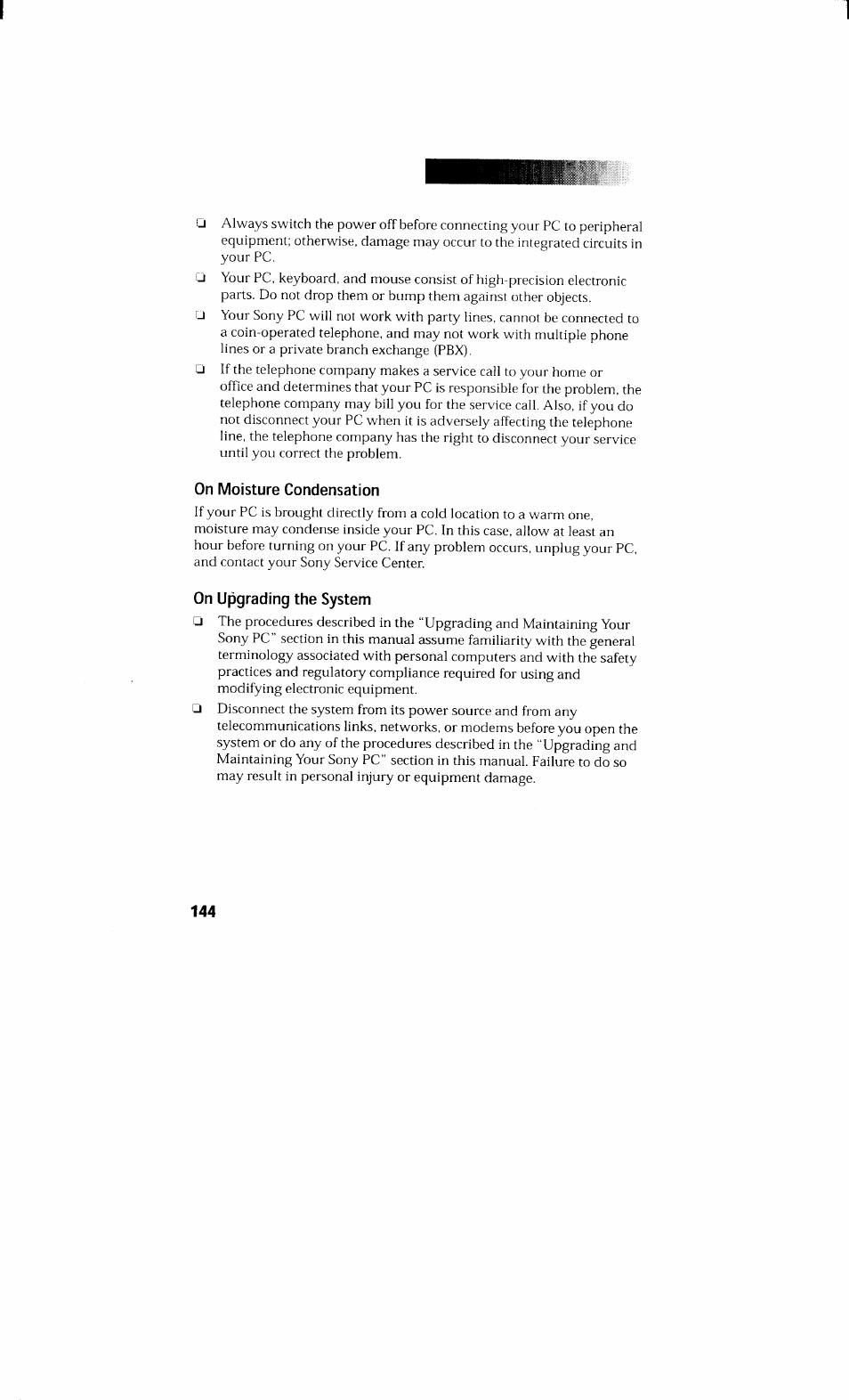 On moisture condensation, On upgrading the system, On moisture condensation on upgrading the system | Sony PCV-230 User Manual | Page 152 / 164