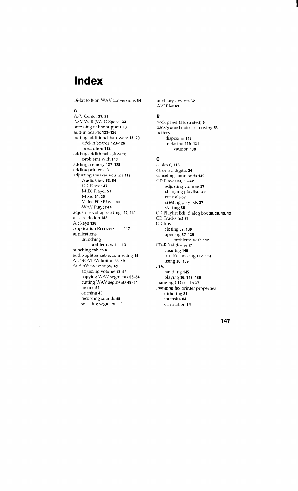Index | Sony PCV-230 User Manual | Page 155 / 164