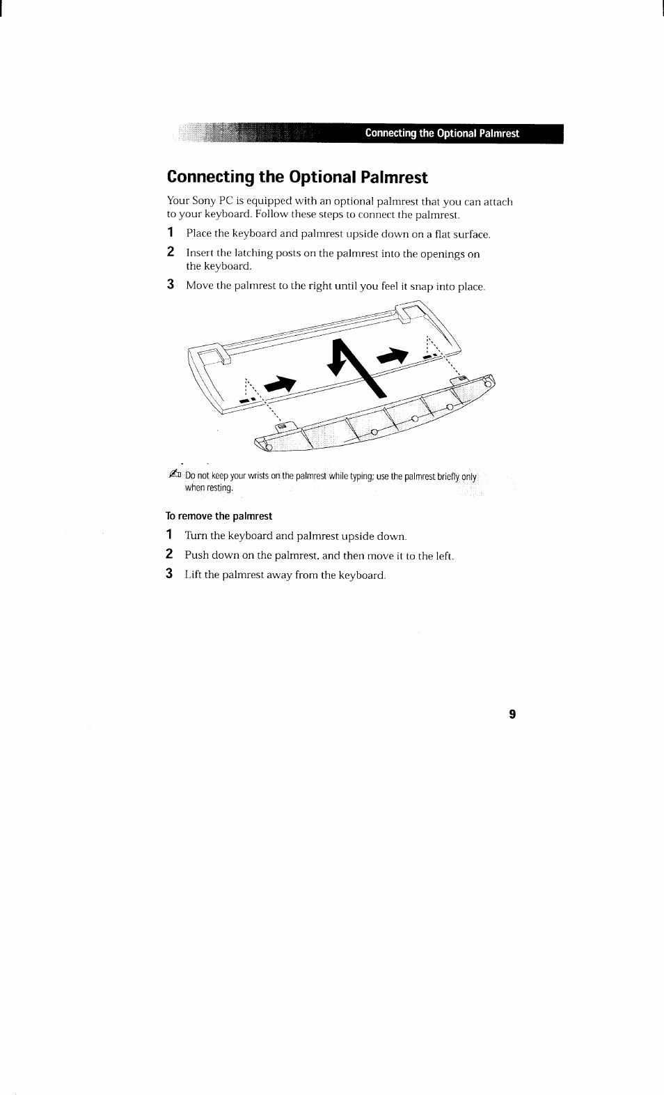 Connecting the optional palmrest | Sony PCV-230 User Manual | Page 17 / 164