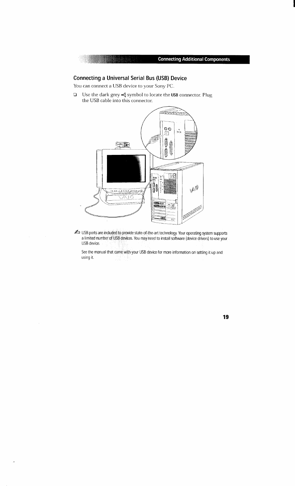 Connecting a universal serial bus (usb) device | Sony PCV-230 User Manual | Page 27 / 164