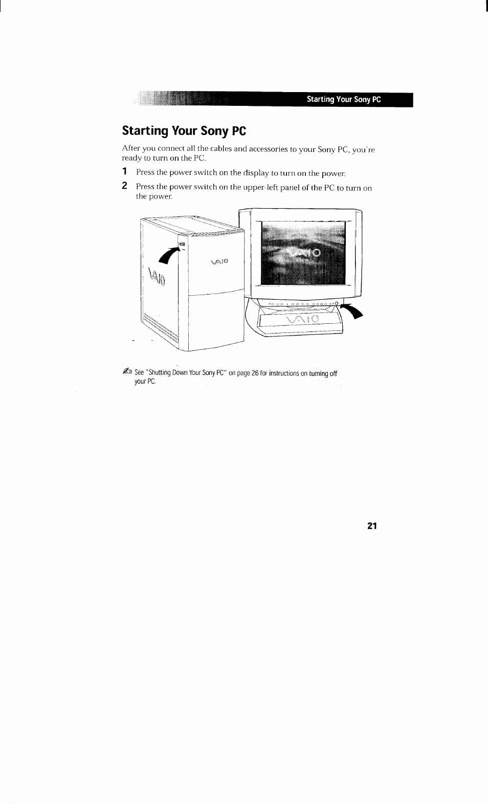 Starting your sony pc | Sony PCV-230 User Manual | Page 29 / 164
