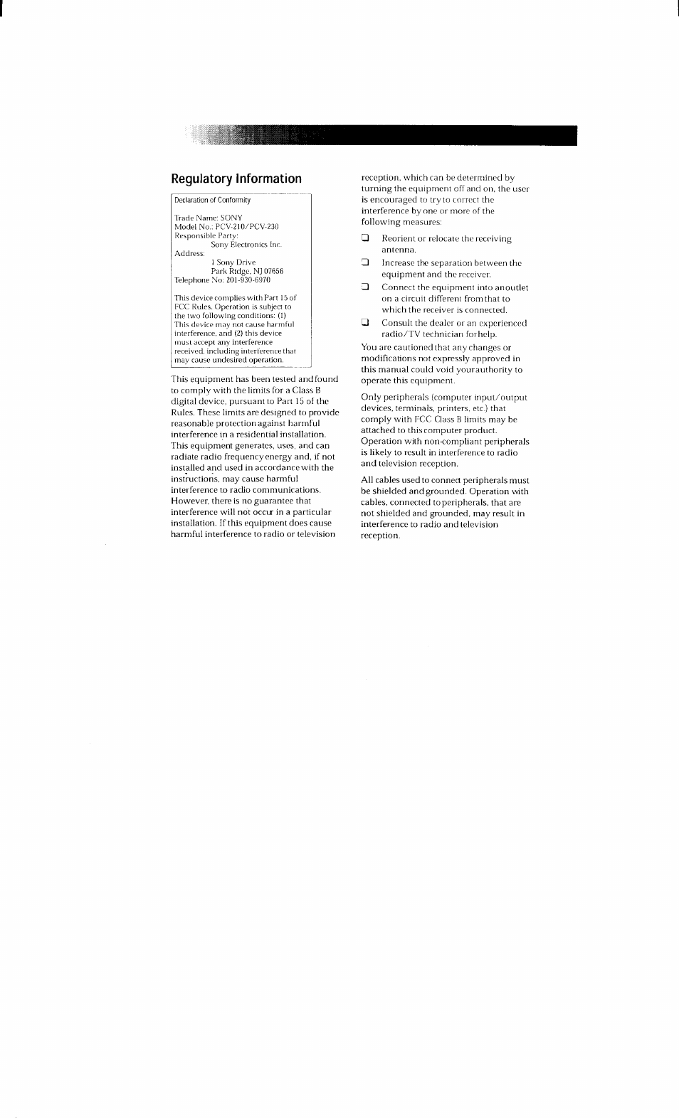 Regulatory information | Sony PCV-230 User Manual | Page 3 / 164