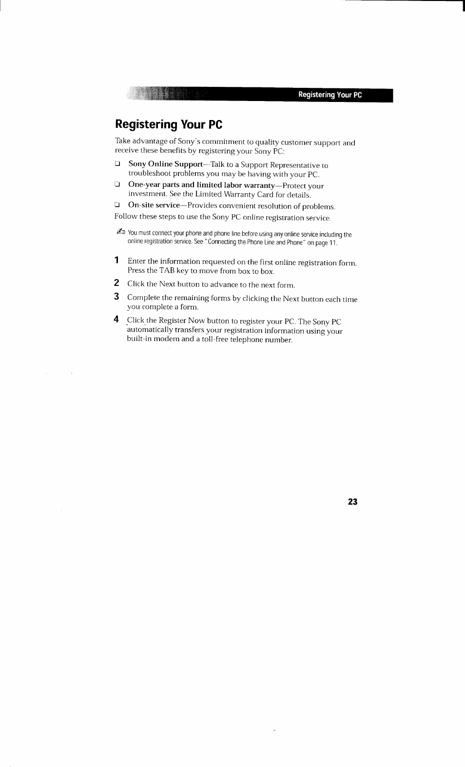 Registering your pc | Sony PCV-230 User Manual | Page 31 / 164