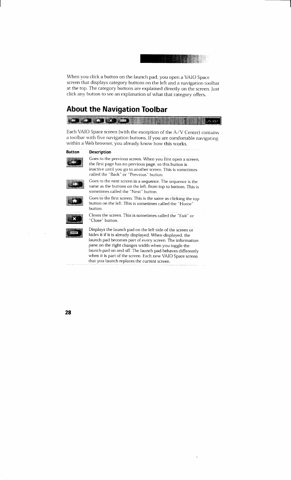 About the navigation toolbar | Sony PCV-230 User Manual | Page 36 / 164