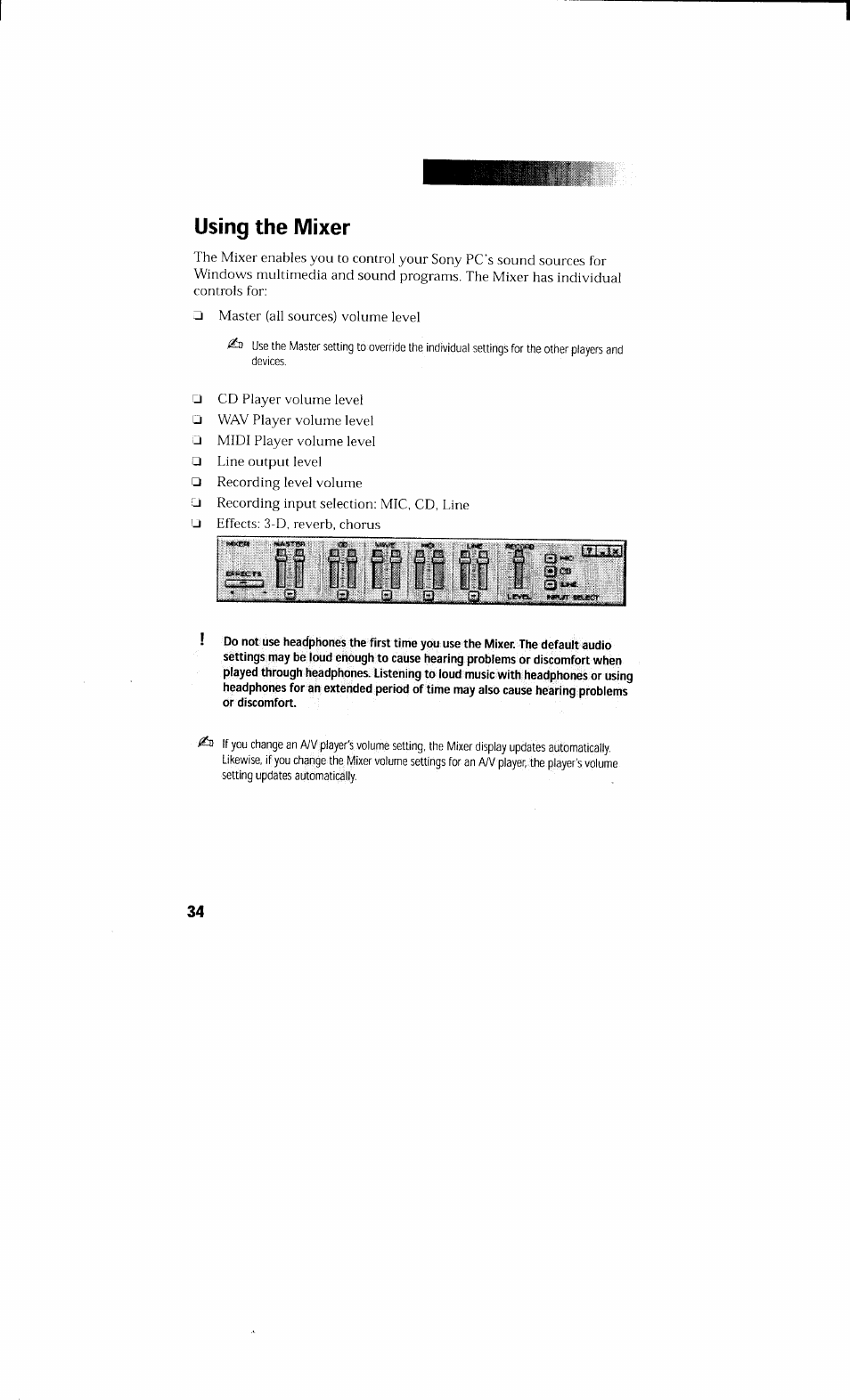 Using the mixer | Sony PCV-230 User Manual | Page 42 / 164