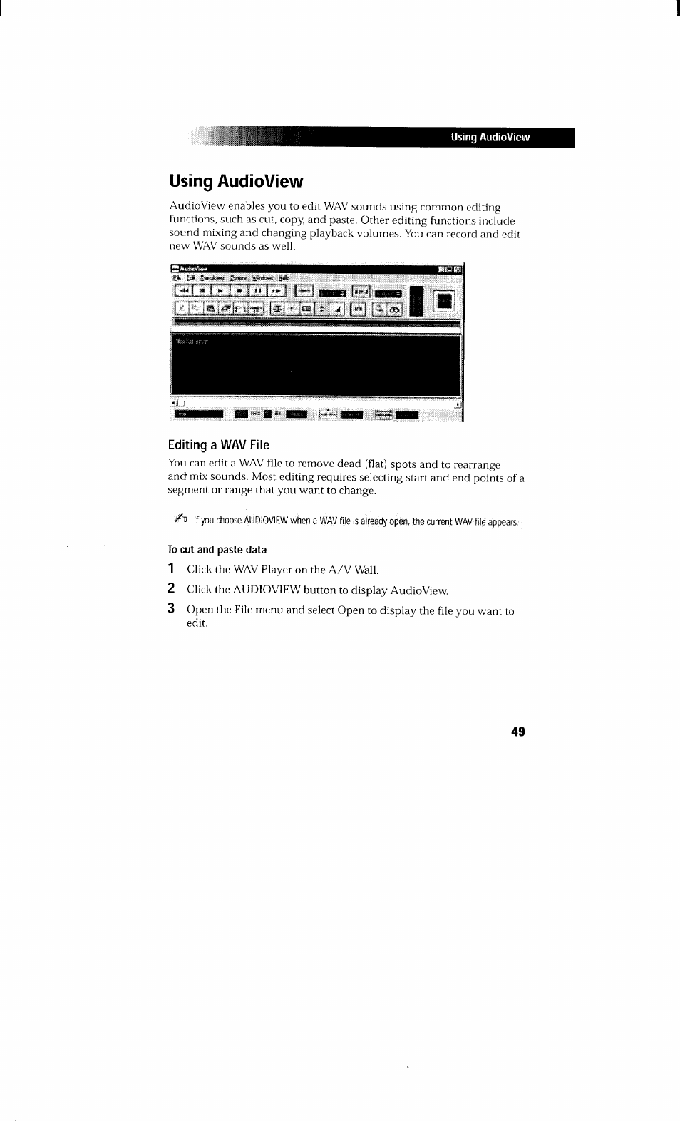 Using audioview, Editing a wav file | Sony PCV-230 User Manual | Page 57 / 164