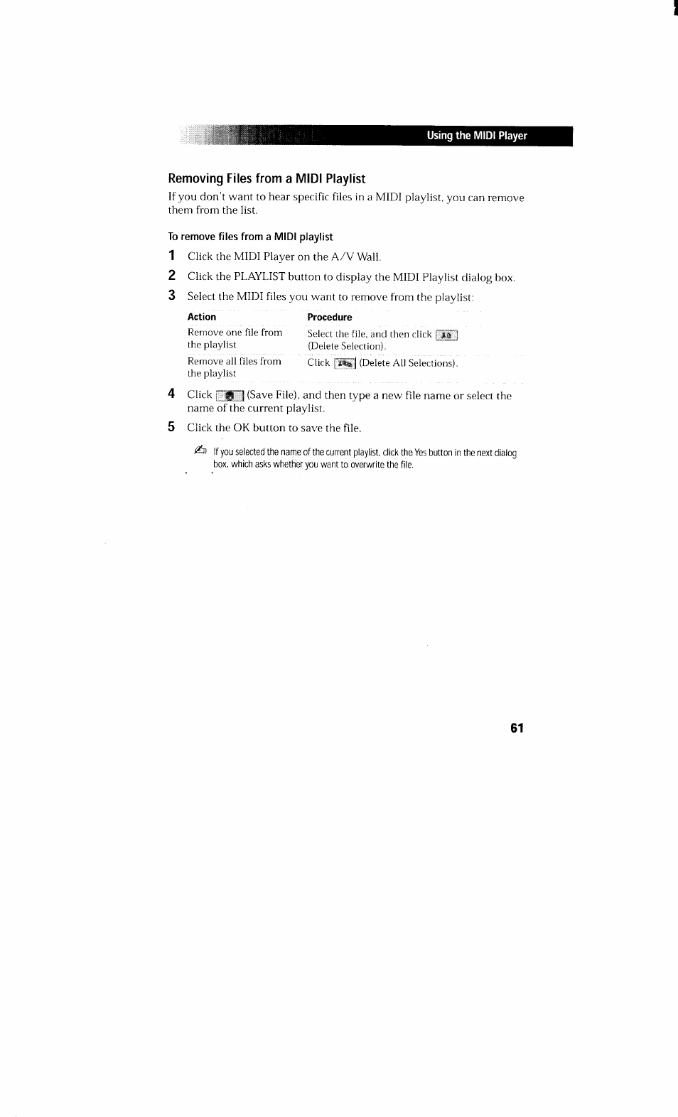 Removing files from a midi playlist | Sony PCV-230 User Manual | Page 69 / 164