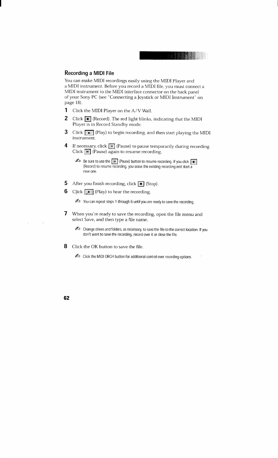 Recording a midi file | Sony PCV-230 User Manual | Page 70 / 164