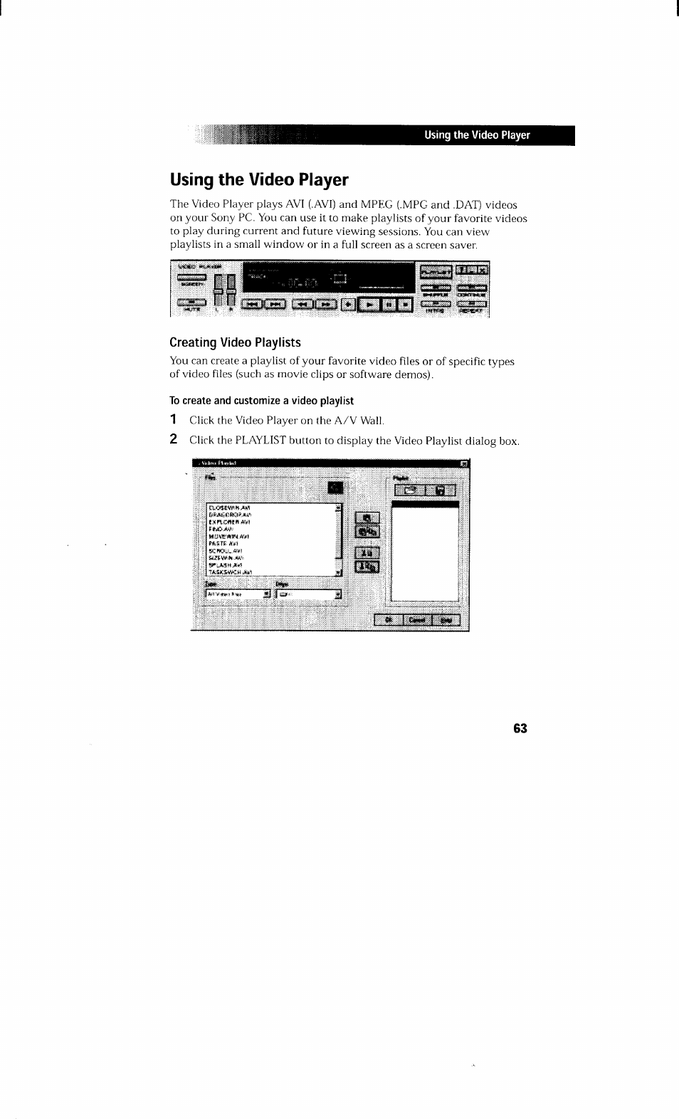 Using the video player, Creating video playlists, Rwtw | Sony PCV-230 User Manual | Page 71 / 164