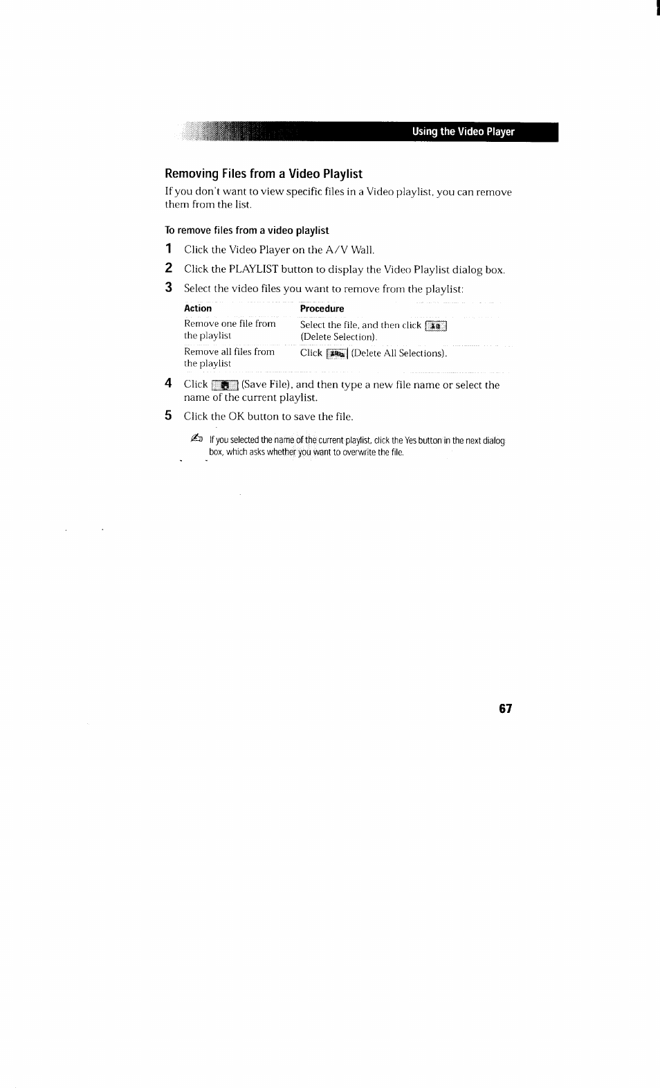 Removing files from a video playlist | Sony PCV-230 User Manual | Page 75 / 164