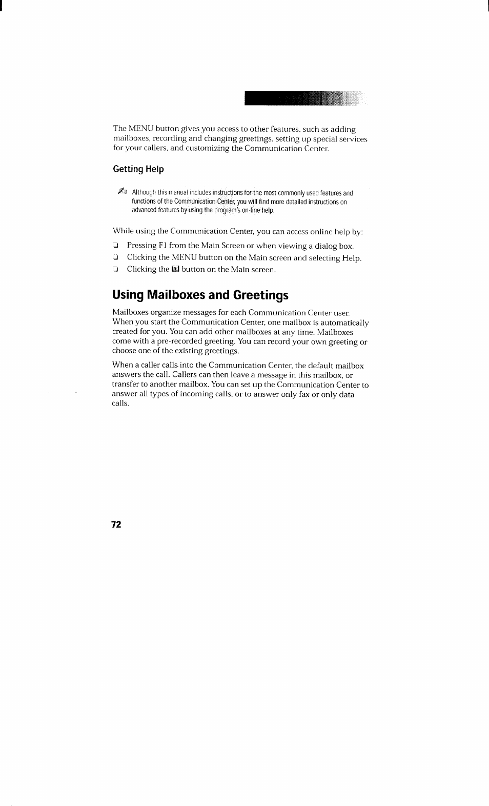 Getting help, Using mailboxes and greetings | Sony PCV-230 User Manual | Page 80 / 164