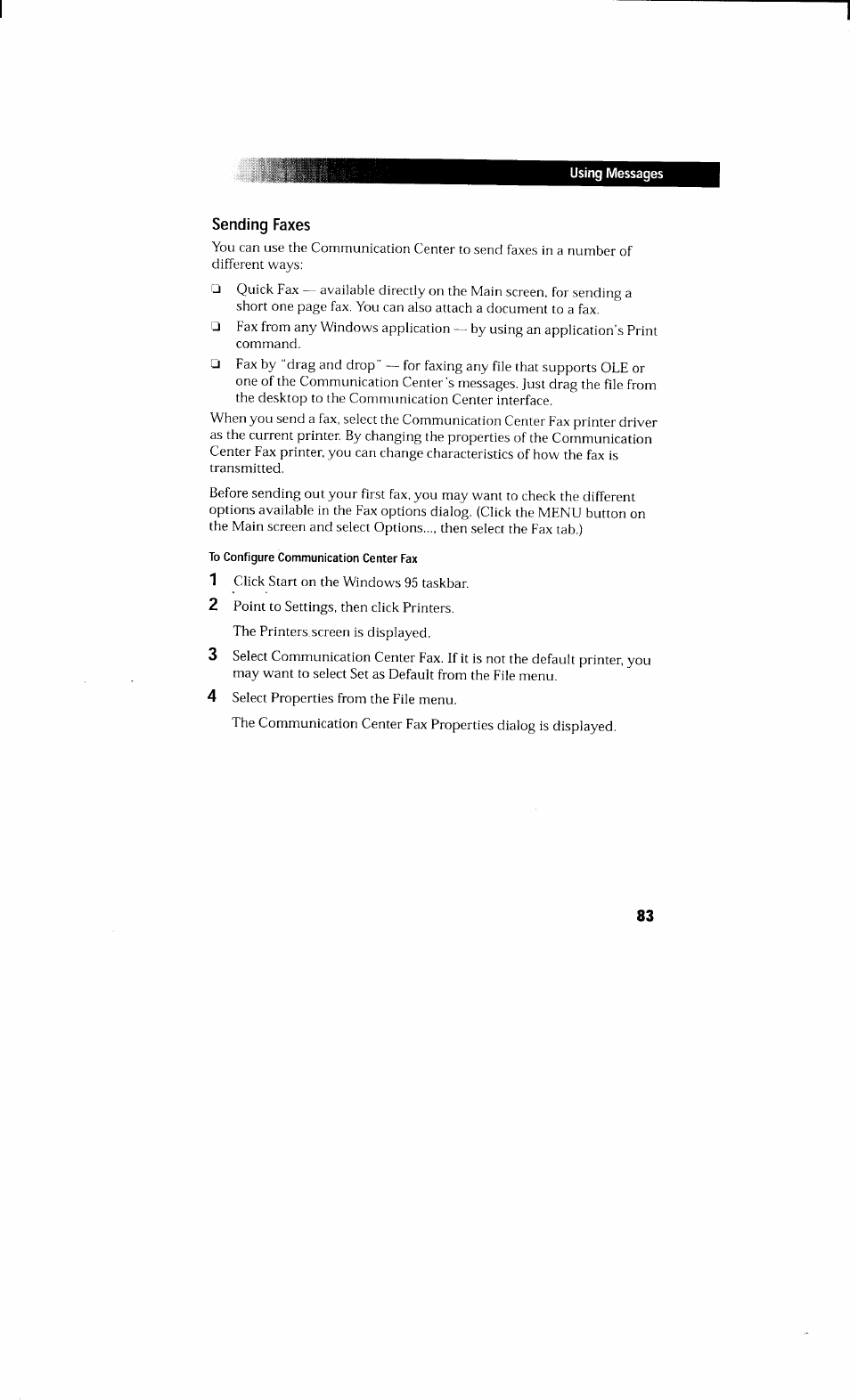Sending faxes, To configure communication center fax | Sony PCV-230 User Manual | Page 91 / 164