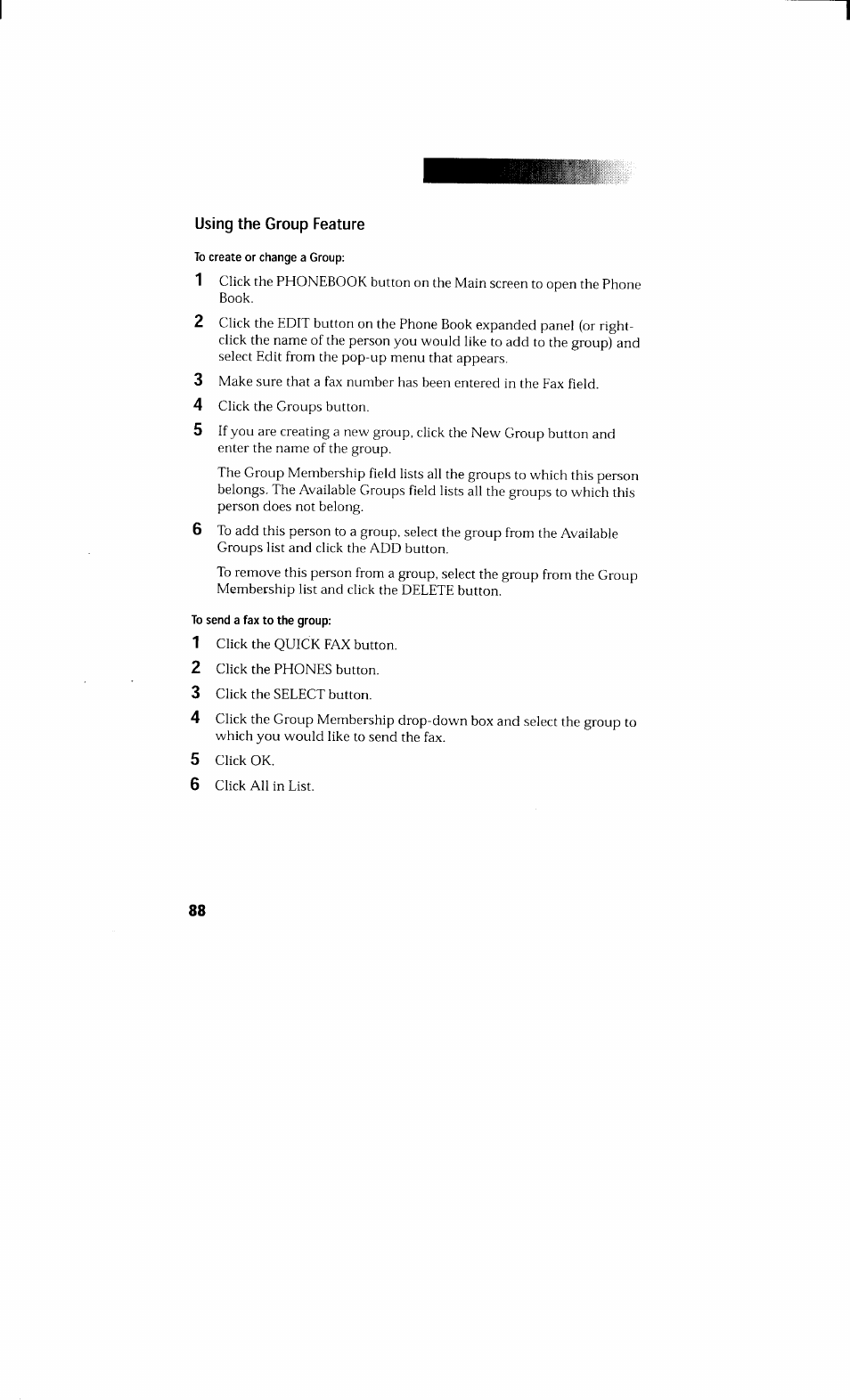 Using the group feature, To create or change a group, To send a fax to the group | Sony PCV-230 User Manual | Page 96 / 164