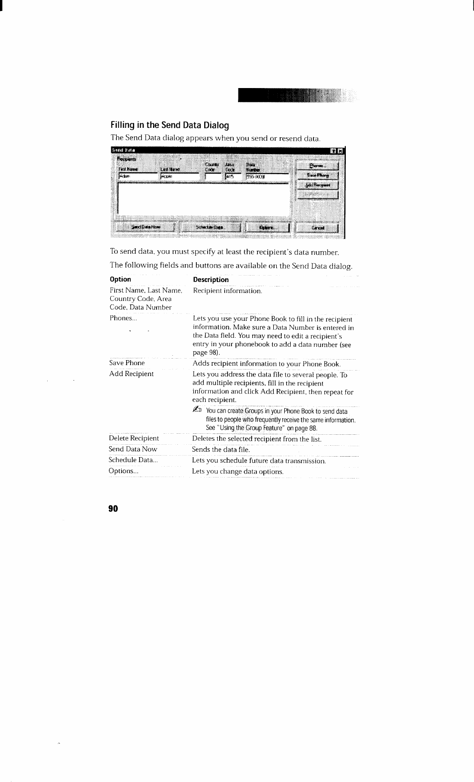 Filling in the send data dialog | Sony PCV-230 User Manual | Page 98 / 164