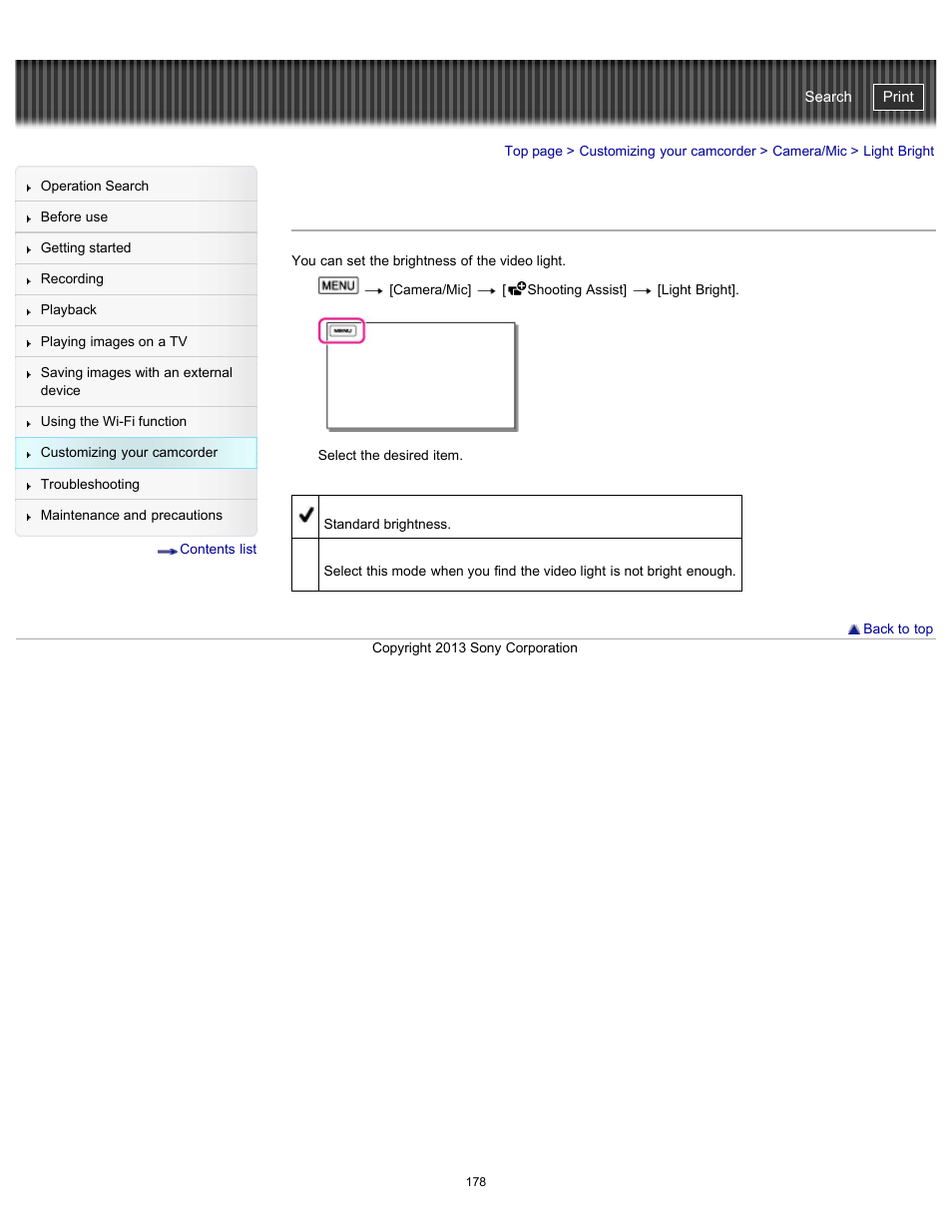 Light bright, Handycam" user guide | Sony HDR-PJ790V User Manual | Page 187 / 287