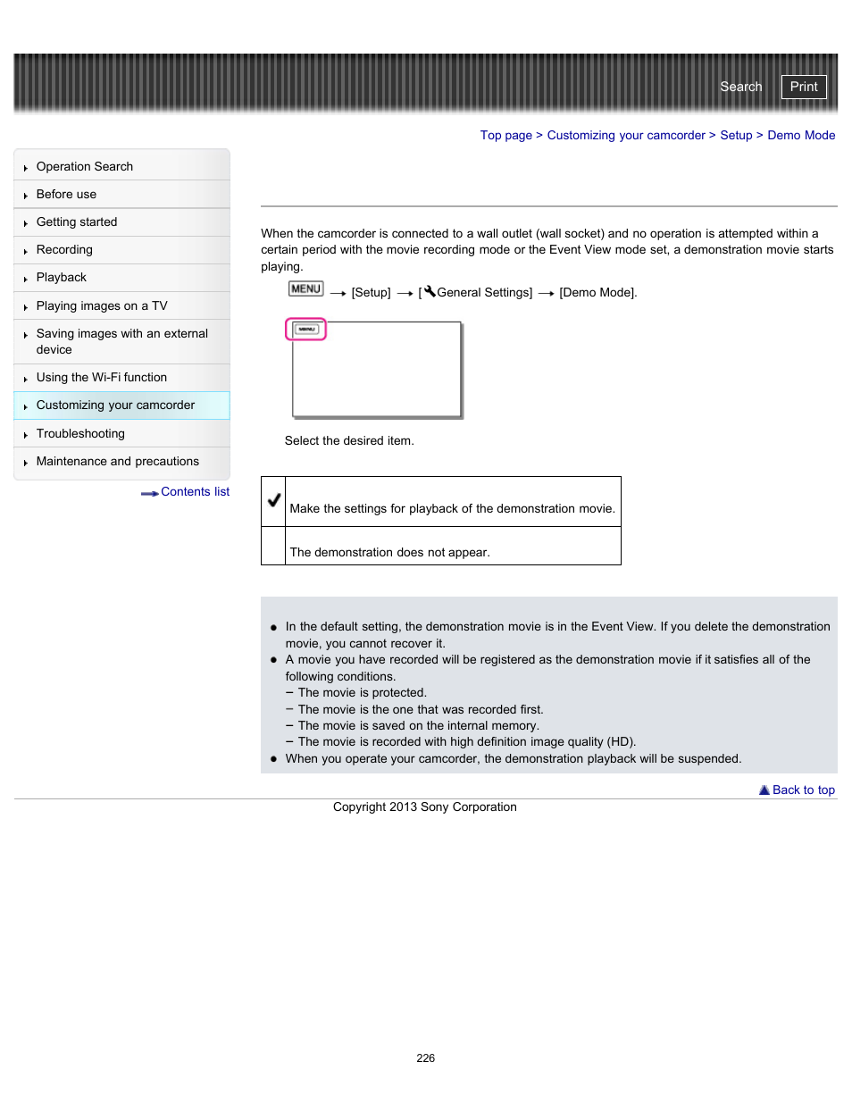 Demo mode, Handycam" user guide | Sony HDR-PJ790V User Manual | Page 235 / 287