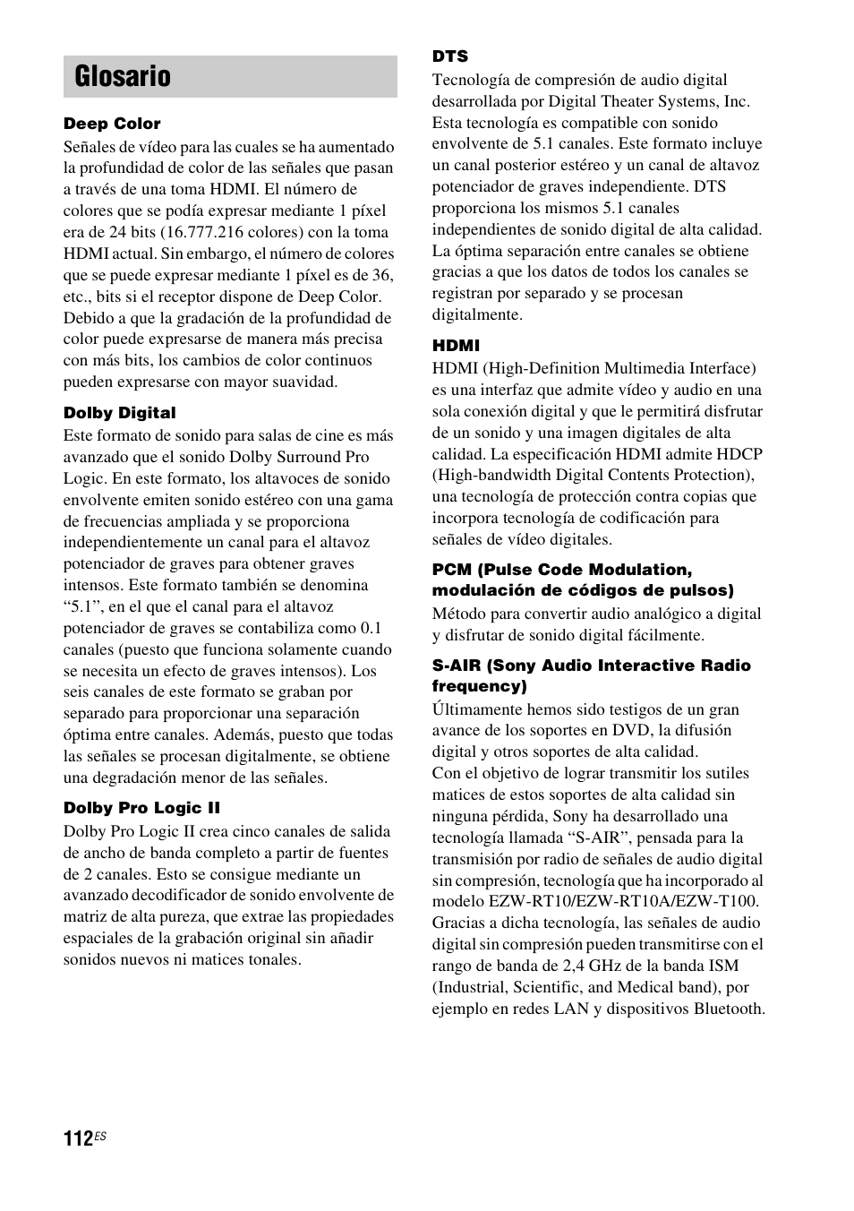 Glosario | Sony HT-CT500 User Manual | Page 332 / 340