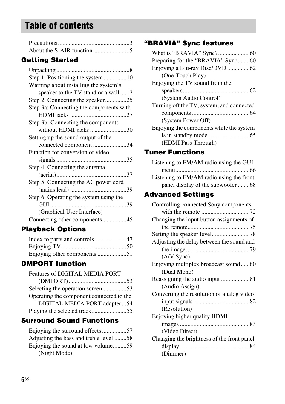 Sony HT-CT500 User Manual | Page 6 / 340