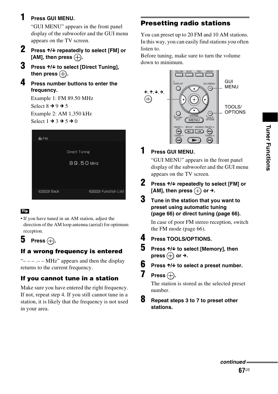 Presetting radio stations | Sony HT-CT500 User Manual | Page 67 / 340