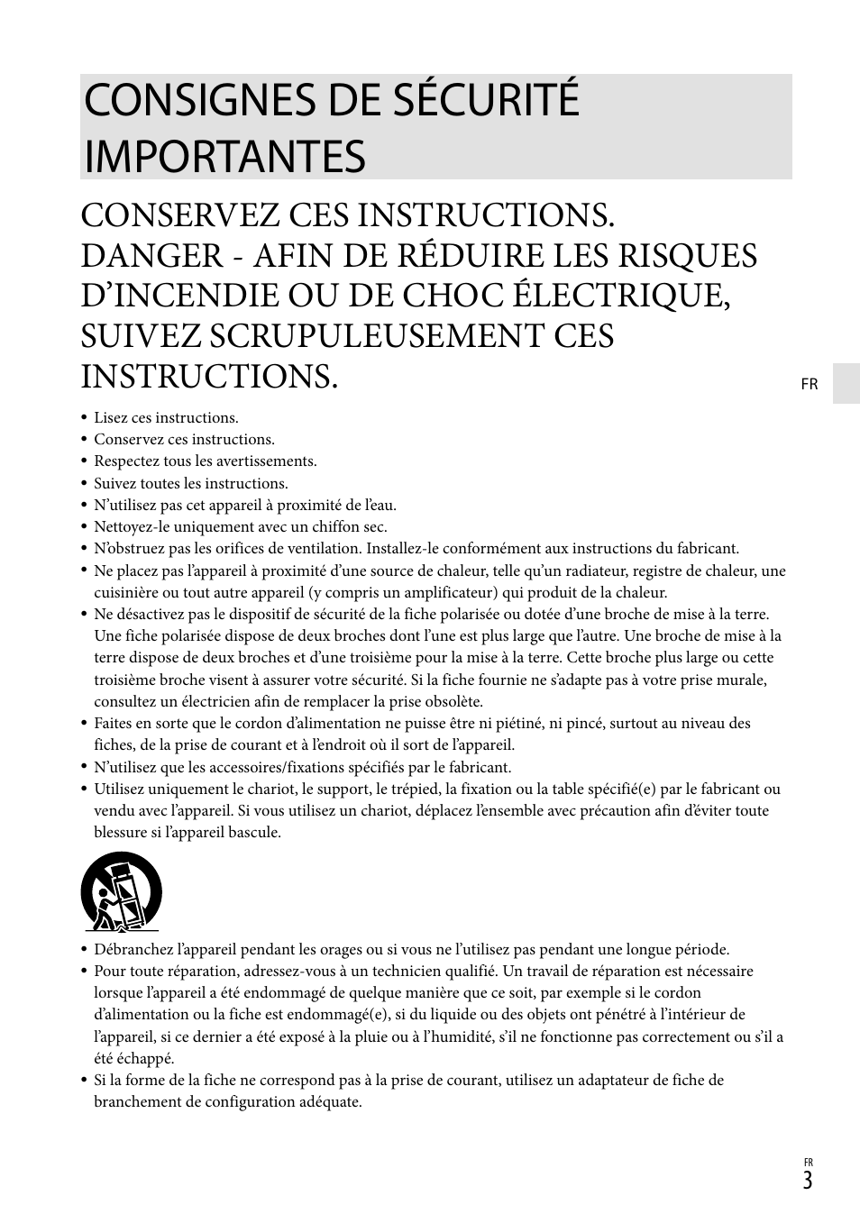 Consignes de sécurité importantes | Sony HDR-GW77V User Manual | Page 131 / 199