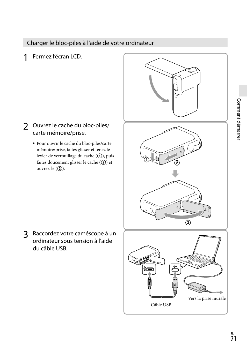 Charger le bloc-piles à l’aide de votre ordinateur | Sony HDR-GW77V User Manual | Page 149 / 199
