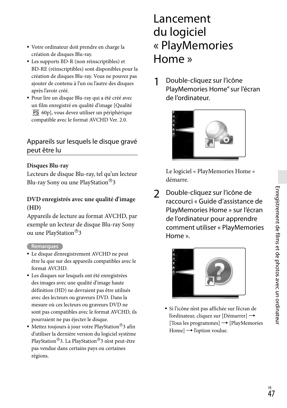 Lancement du logiciel « playmemories home | Sony HDR-GW77V User Manual | Page 175 / 199