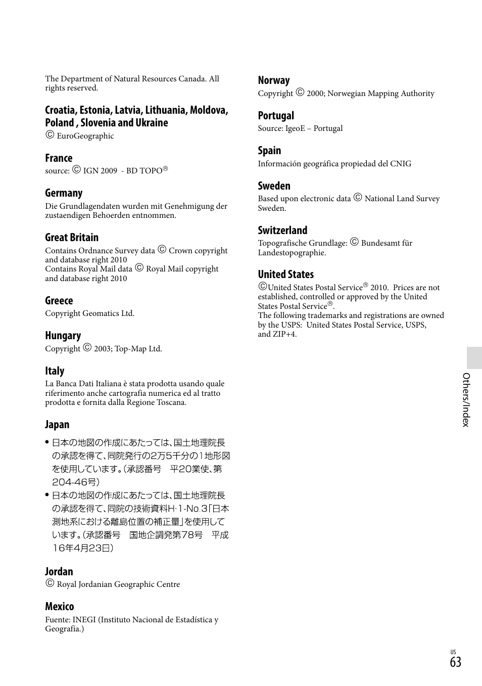 France, Germany, Great britain | Greece, Hungary, Italy, Japan jordan, Mexico, Norway, Portugal | Sony HDR-GW77V User Manual | Page 63 / 199
