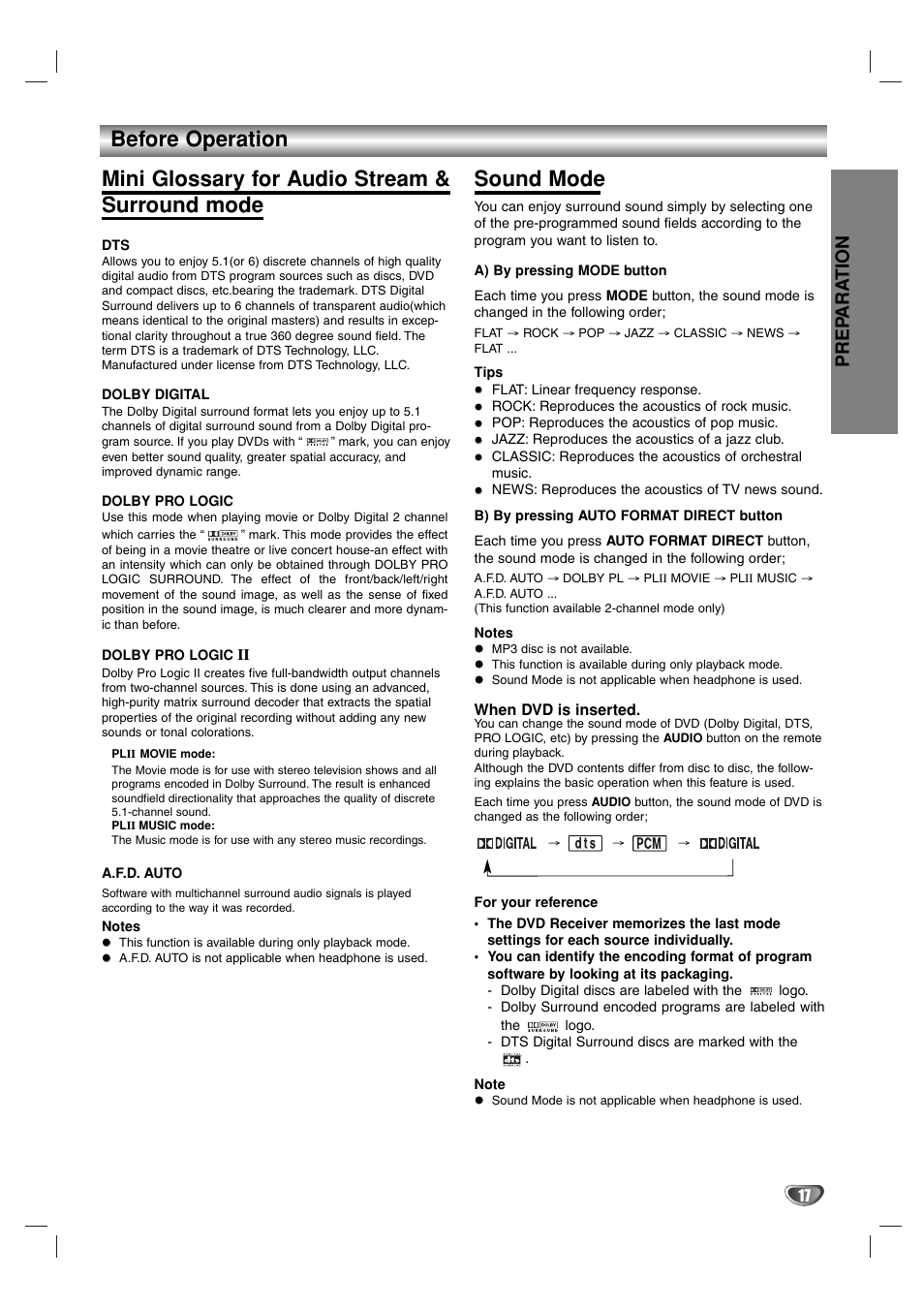 Sound mode, Prep ara tion | Sony DAV-SB100 User Manual | Page 17 / 157