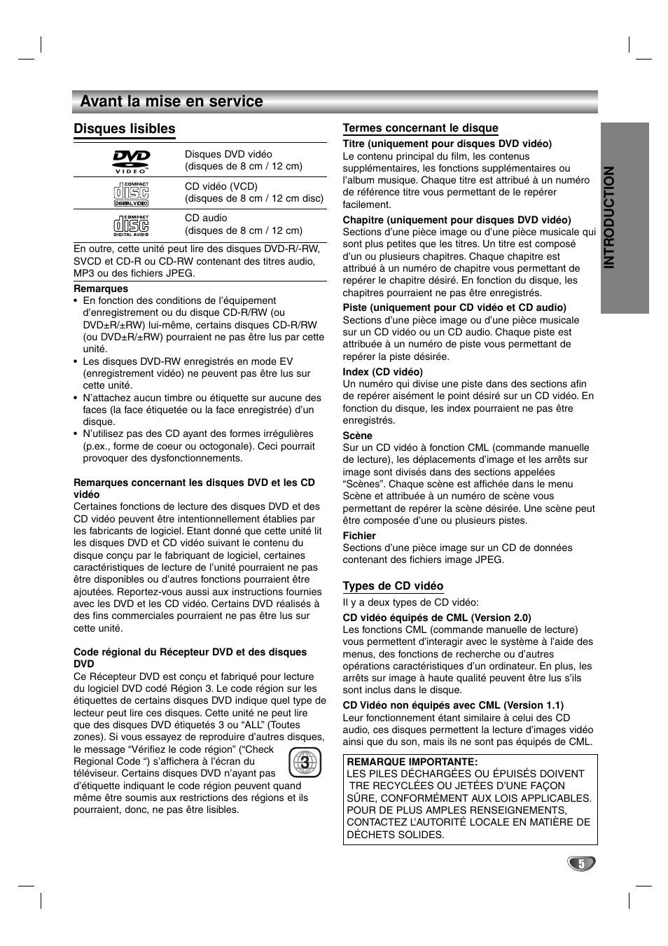 Avant la mise en service, Intr oduction, Disques lisibles | Sony DAV-SB100 User Manual | Page 44 / 157