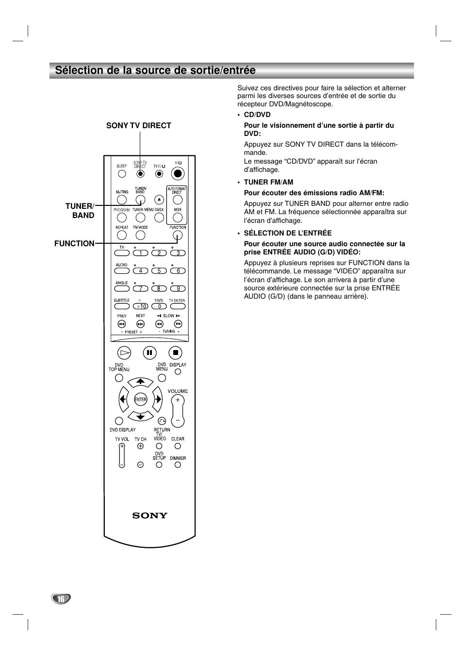 Sélection de la source de sortie/entrée | Sony DAV-SB100 User Manual | Page 55 / 157