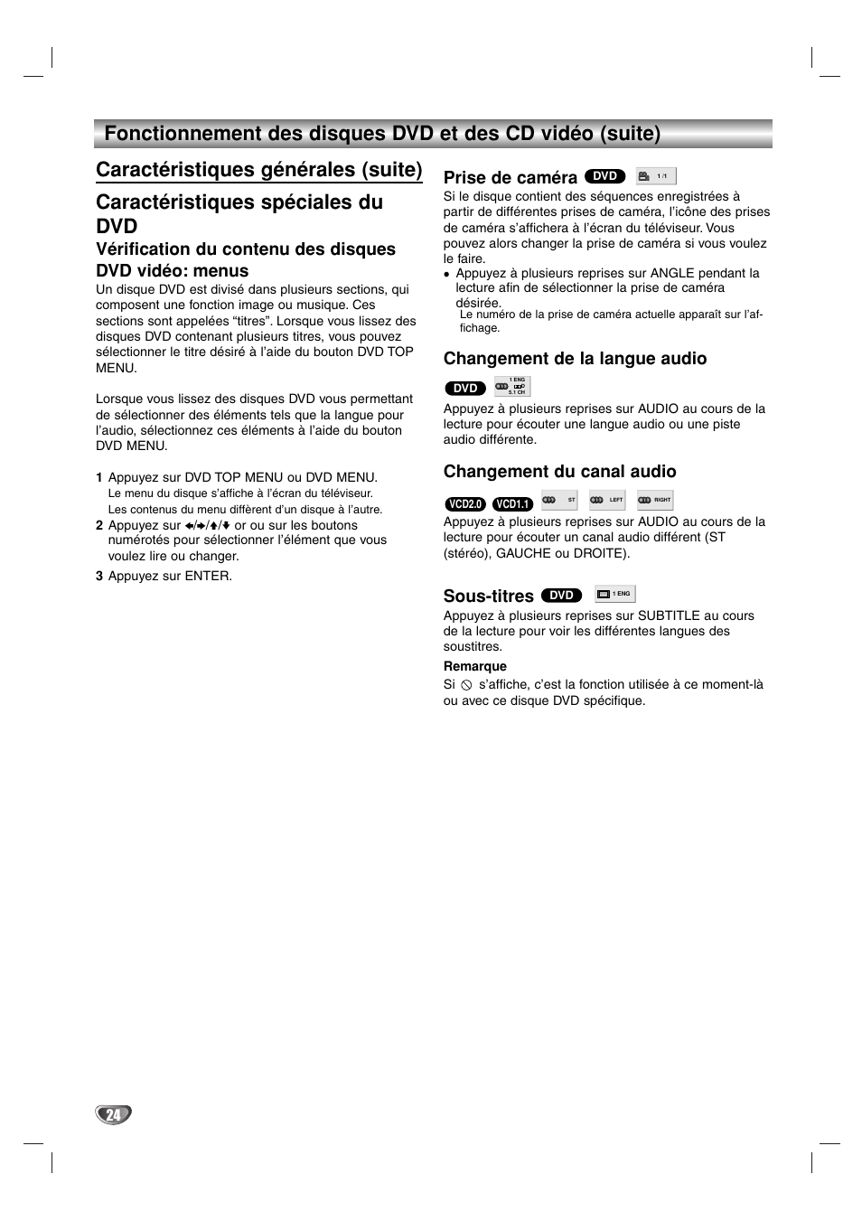 Prise de caméra, Changement de la langue audio, Changement du canal audio | Sous-titres | Sony DAV-SB100 User Manual | Page 63 / 157